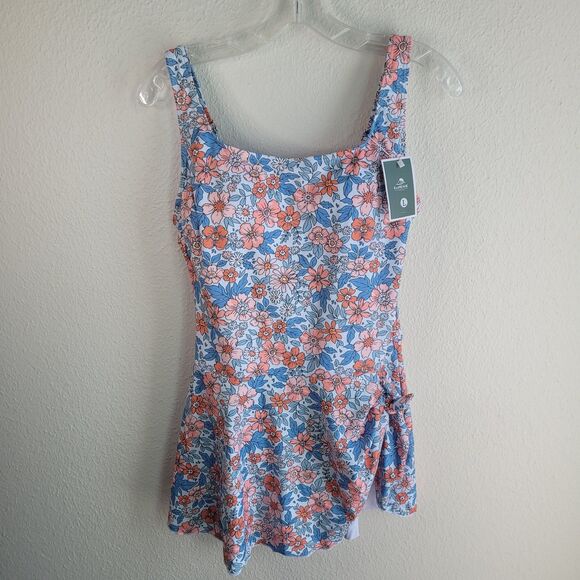 Eomenie NEW Swimsuit Sz L Skirted Dress One Piece Floral Side Tie w TAGS - Picture 13 of 16